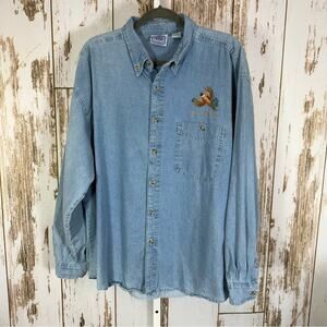 Blue Pointe, Men's Blue Denim Shirt with Pheasant Embroidered Design. Size XL.